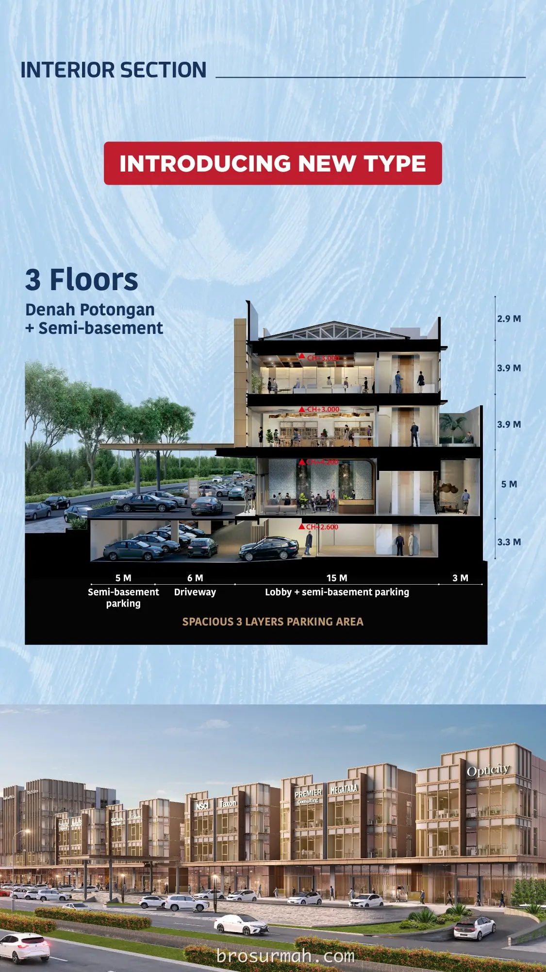 potongan samping maggiore business loft 3 lantai