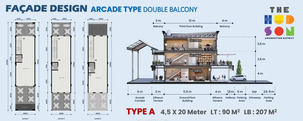 ruko hudson tipe arcade double balcony a